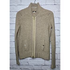 J.Crew brown 100% merino wool metallic full zip cardigan sweater XS.